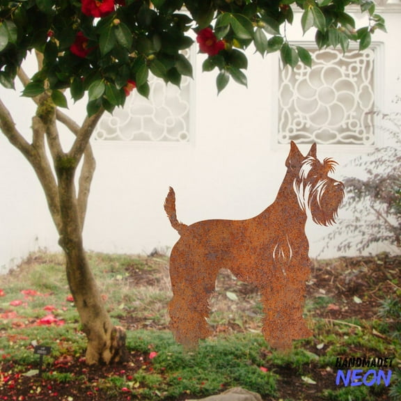 Handmadetneonsign Miniature Schnauzer Rusty Metal Stake, Dog Garden Stake, Yard Outdoor Stake Decor 046877