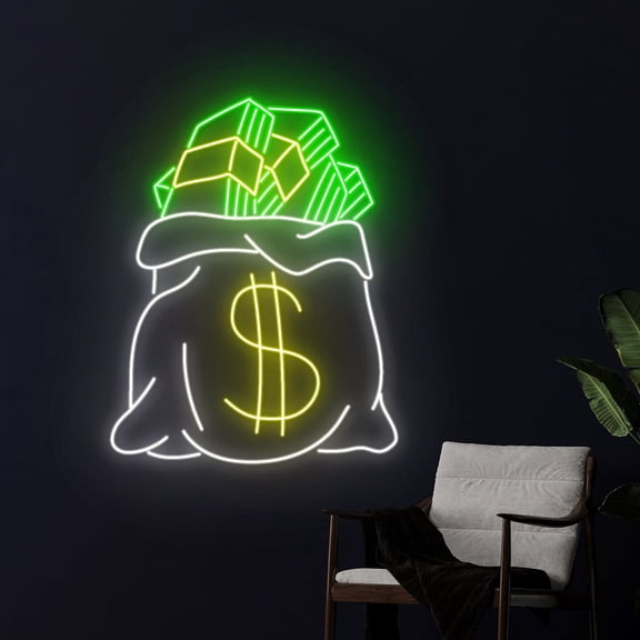 Handmadetneonsign Money Bag Led Sign, Dollar Bag Neon Sign, Home Decor