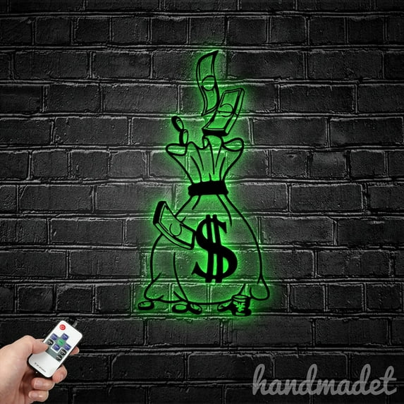 Handmadetneonsign Money Bag Metal Wall Art, Money Bag Metal Wall Decor, Casino Wall Decoration