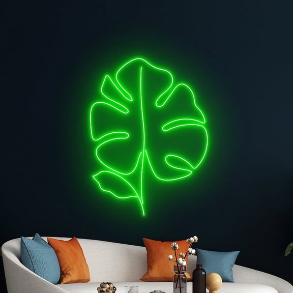 Handmadetneonsign Monstera Leaf Led Light, Monstera Leaf Neon Light, Green Leaf Tropical Neon Sign