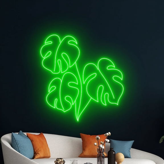 Handmadetneonsign Monstera Leaf Neon Light, Monstera Leaf Tropical Led Light, Green Leaf Neon Sign
