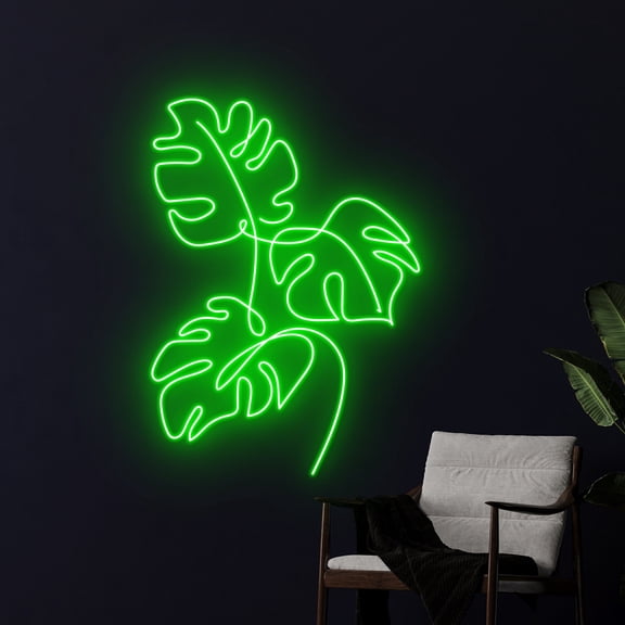 Handmadetneonsign Monstera Leaf Neon Light, Monstera Tropical Leaf Led Light, Green Leaf Neon Light