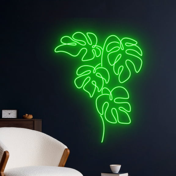 Handmadetneonsign Monstera Leaf Neon Light, Monstera Tropical Leaf Led Light, Green Leaf Neon Sign