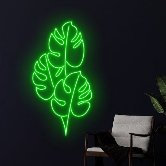 Handmadetneonsign Monstera Leaf Neon Light, Monstera Tropical Leaf Led Light, Green Leaf Neon Sign
