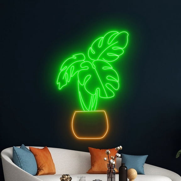 Handmadetneonsign Monstera Leaf Plant Neon Light, Leaves Plant Led Light, Monstera Tree Neon Sign