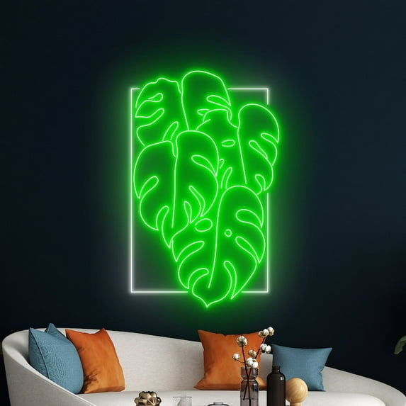 Handmadetneonsign Monstera Leaf Wall Art, Monstera Tropical Leaf Wall Decor, Green Leaf Wall Decor