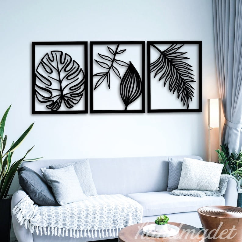 Handmadetneonsign Monstera Leaf Wall Art, Tropical Wall Decor, Set 3 Of ...