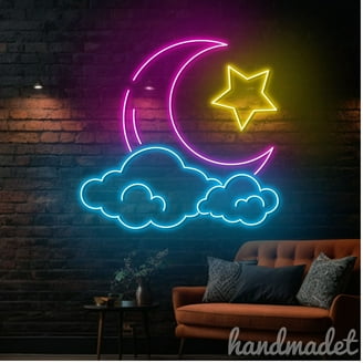 ブルームーン BLUE MOON LED ネオンサイン 海外 おしゃれ 照明 Blue Moon and Star Wall Neon Sign - Shop Online on roomtery