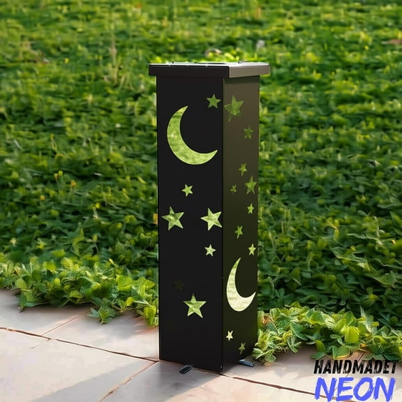 Handmadetneonsign Moon Metal Garden Column, Outdoor Plant Stand, Star Garden Column 136525