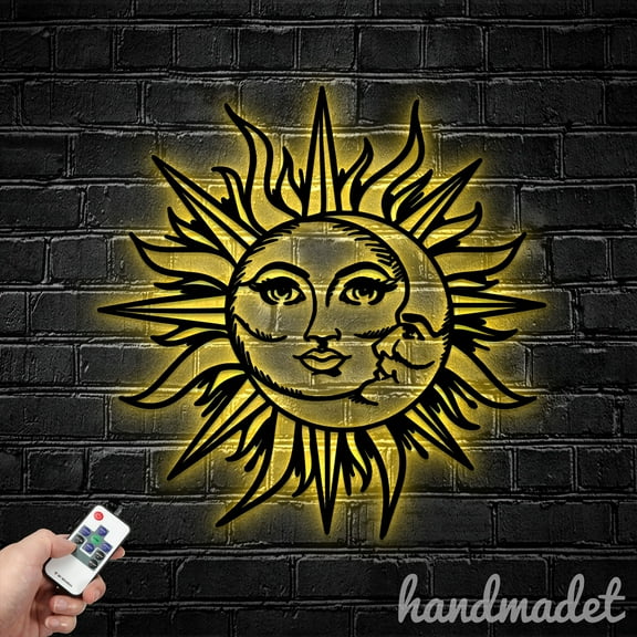 Handmadetneonsign Moon Sun Couple Metal Wall Art LED Light - Sun Moon Lovers Metal Light Home Decor