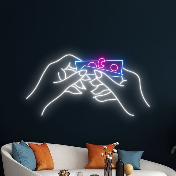 Handmadetneonsign Moon Sun Joint Hand Led Sign, Roll Joint Hands Led Light, Moon Sun Neon Sign