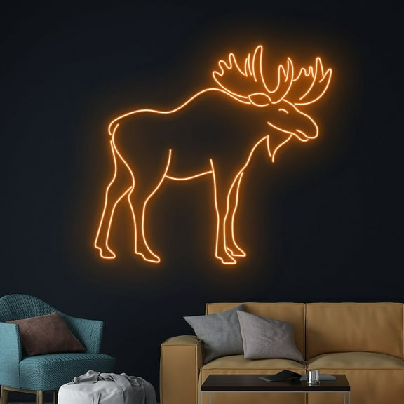 Handmadetneonsign Moose Neon Sign, Moose Animal Wall Art Decor, Moose Wild Life Wall Decor
