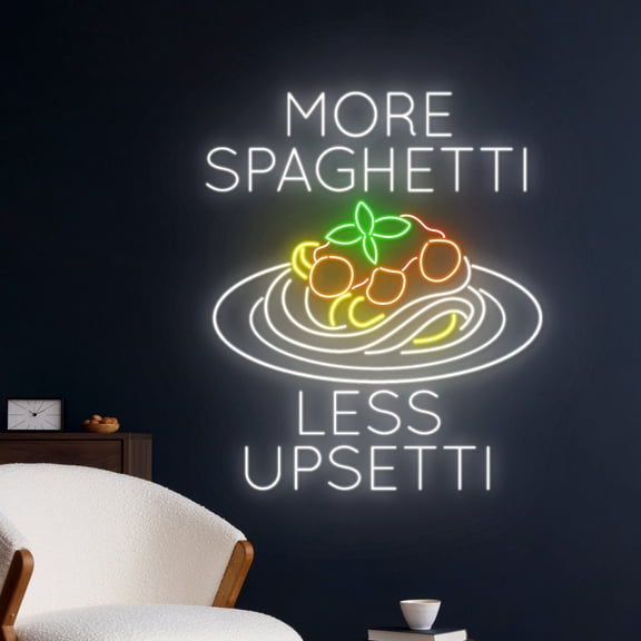 Handmadetneonsign More Spaghetti Less Upsetti Neon Sign, Italian Noodles Led Light, Italy Noodle