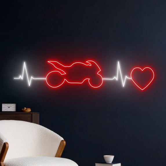 Handmadetneonsign Motorbike Heartbeat Neon Sign, Motorcycle Wall Art Decor, Motorsport Wall Decor