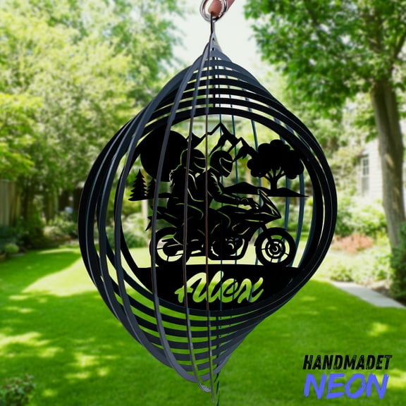 Handmadetneonsign Motorcycle Couple Metal Wind Spinner, Custom Motorcycle Wind Spinner, Hanging Spinner 140573
