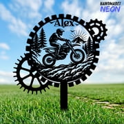Handmadetneonsign Mountain Bike Metal Garden Stake, Biker Gift, Outdoor Yard Decor