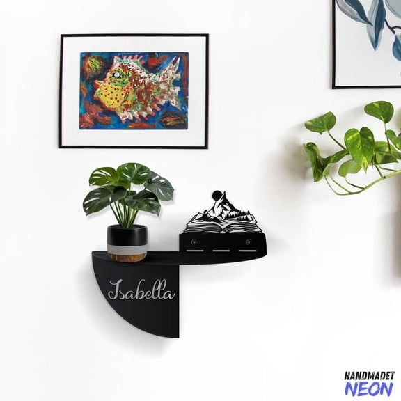 Handmadetneonsign Mountain Book Metal Wall Shelf, Book Metal Wall Planter Set, Mountain Home Plant Decor, Book Lover Metal Wall Pot Holder 100358