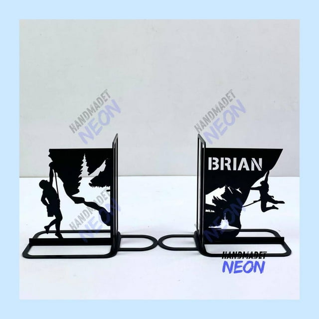 Handmadetneonsign Mountain Climber Metal Bookends, Mountain Table Bookshelf Decor, Sport Table Sign 92012