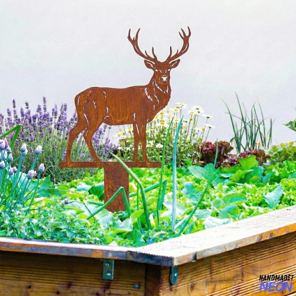 Handmadetneonsign Mountain Deer Rusty Metal Stake, Hunter Gift, Farmhouse Yard Decor
