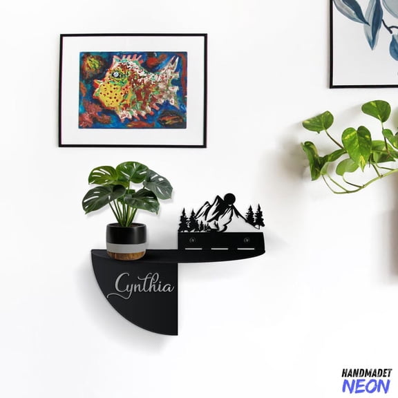 Handmadetneonsign Mountain Metal Wall Shelf, Forest Metal Wall Planter Set, Mountain Forest Home Plant Decor, Forest Metal Wall Pot Holder 100364