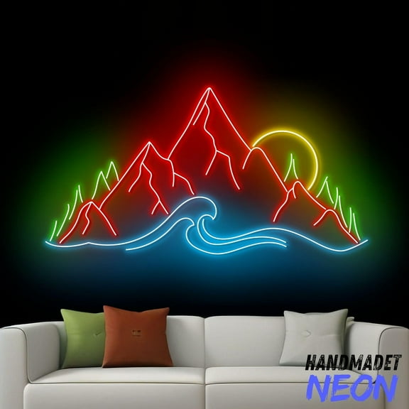 Handmadetneonsign Mountain Neon Sign Mountain Forest Wall Art Mountain Ocean Wall Decor 048576