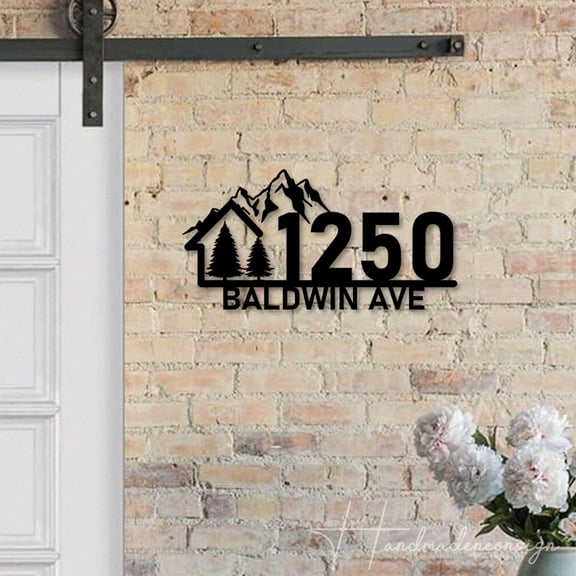 Handmadetneonsign Mountain Pine Tree House Number, Mountain Pine Tree Home Number Metal Wall Sign 63760
