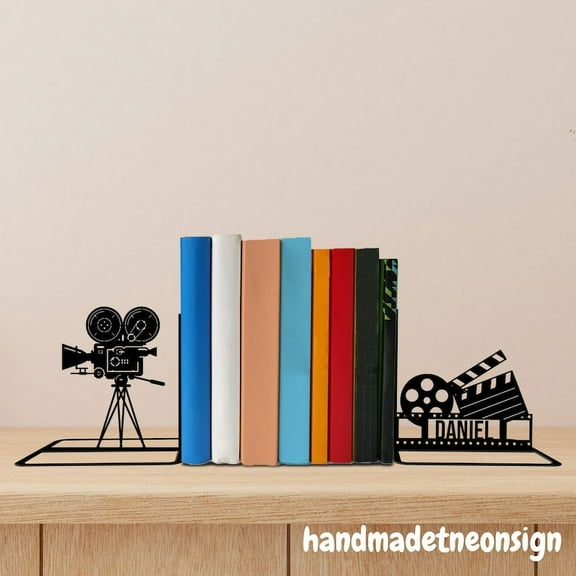 Handmadetneonsign Movie Metal Bookends, Cinema Name Bookend, Film Table Bookshelf Decor 042649