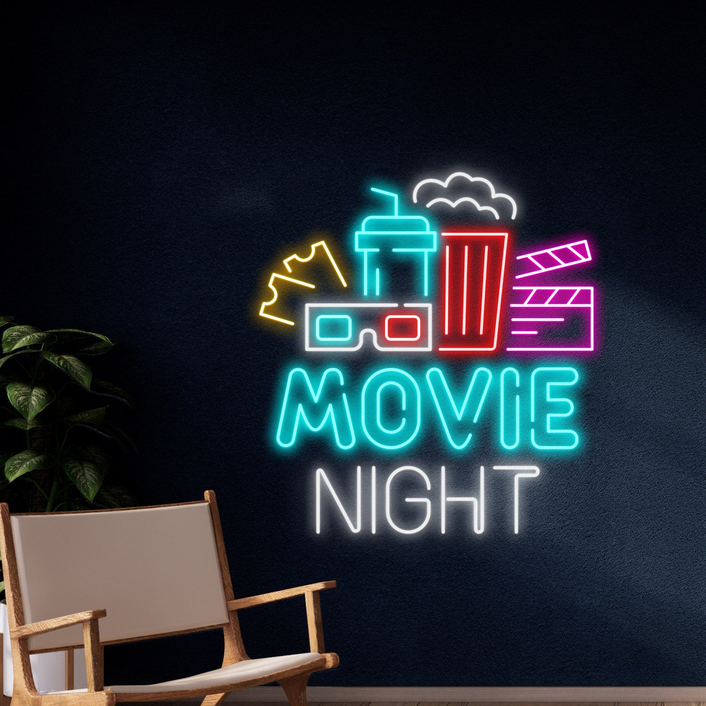 Handmadetneonsign Movie Night Neon Sign, Movie Night Neon Light, Movie