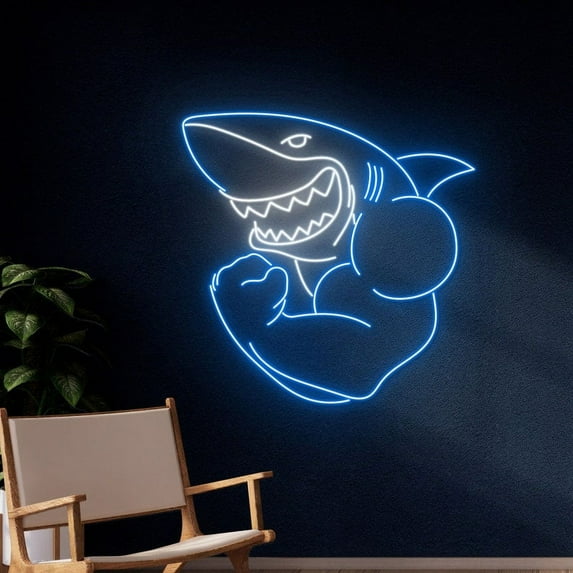 Handmadetneonsign Muscle Shark Neon Sign, Muscular Shark Neon Light, Shark Gym Led Light, Shark Fitness Led Sign, Wall Décor