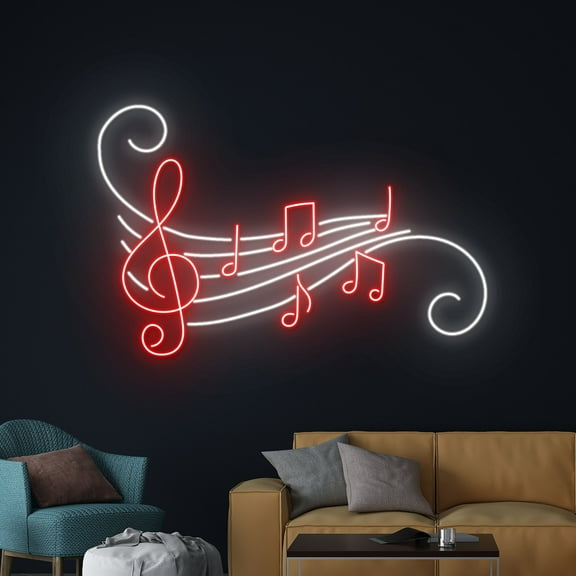 Handmadetneonsign Music Notes On Stave Led Sign, Music Embroidery Neon Light, Music Flow Neon Sign