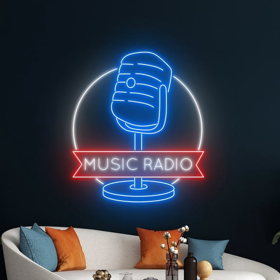 Handmadetneonsign Music Radio Microphone Led Sign, Micro Neon Light, Mic Neon Sign, Podcast Light