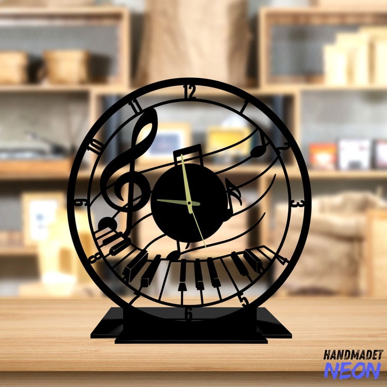 Handmadetneonsign Music Tabletop Metal Clock, Music Note Desktop Clock ...