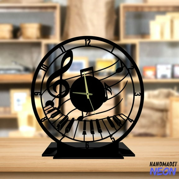 Handmadetneonsign Music Tabletop Metal Clock, Music Note Desktop Clock, Musical Instruments Clock Home Decor 75797