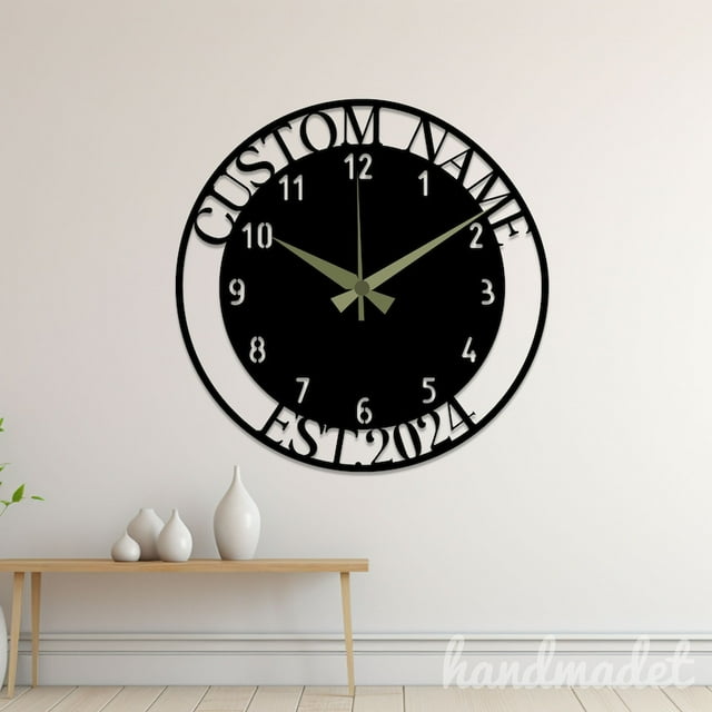 Handmadetneonsign Name Wall Clock Unique, Year Date Round Wall Clock, Text Oversize Wall Clock 55870