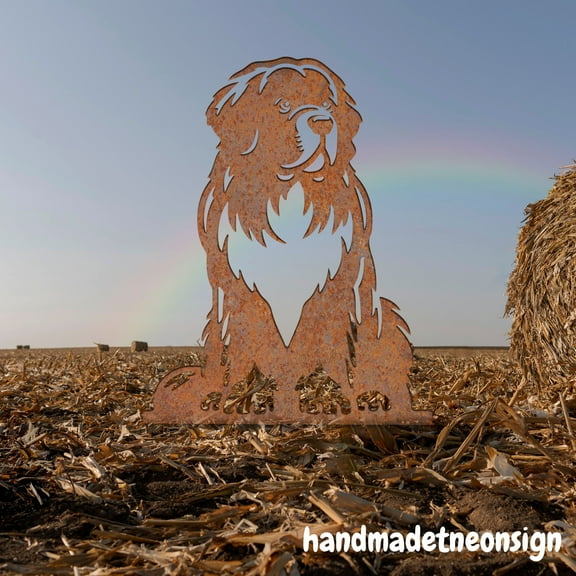 Handmadetneonsign Newfoundland Dog Rusty Metal Stake, Newfoundland Memorial Stake, Pet Grave Marker 72396