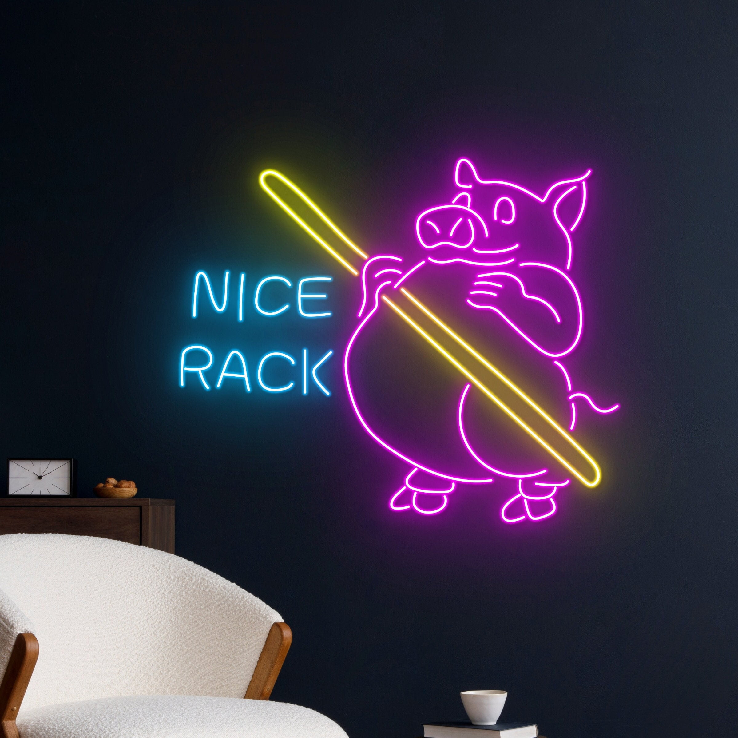 Handmadetneonsign Nice Rack Pig Billiard Neon Sign, Billiard Pig Neon ...