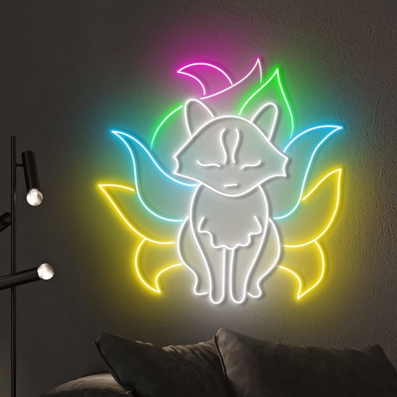 Handmadetneonsign Nine Tailed Fox Neon Sign, Wild Life Wall Art Decor, Animal Wall Decor, House Wall Decor 51392