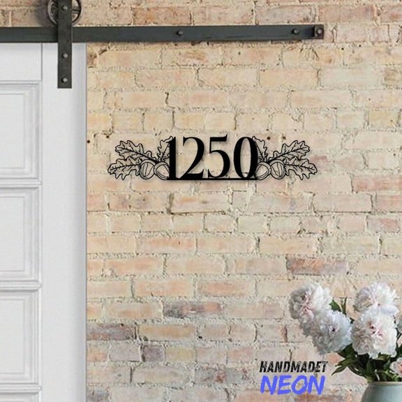 Handmadetneonsign Oak Leaves House Number Metal, Oak Nut Home Number Metal Sign, Address Wall Decor 047579