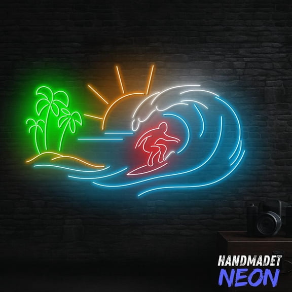 Handmadetneonsign Ocean Waves Neon Sign, Surfer Led Sign, Surfing Club Decor