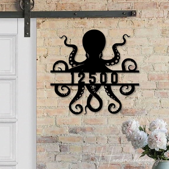 Handmadetneonsign Octopus Address House Number, Octopus Home Address Metal, Octopus Metal Wall Sign 63790
