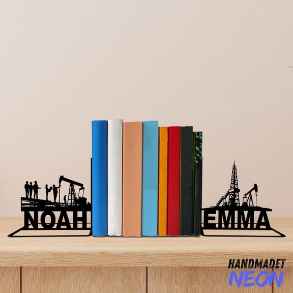 Handmadetneonsign Oil Field Metal Bookends, Oil Field Name Bookend, Oil Field Table Bookshelf Decor 044746