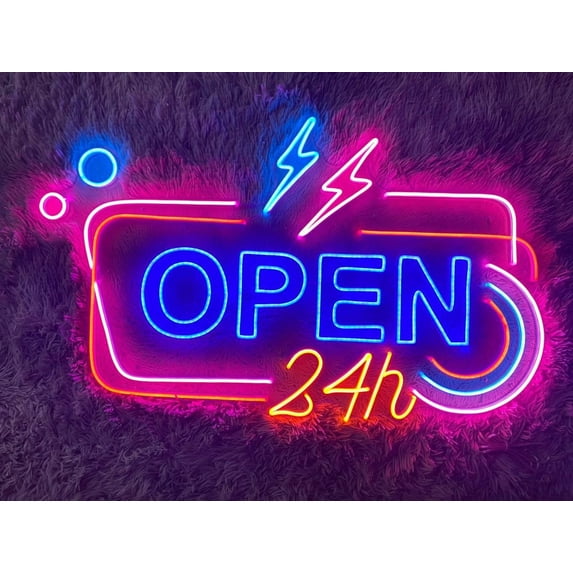 Handmadetneonsign Open 24h Led Sign, Vertical Open Led Sign, Open Neon Sign