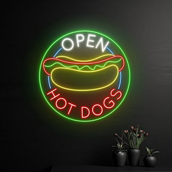 Handmadetneonsign Open Hotdog Led Sign, Hotdog Open Neon Sign, Hot Dog Led Light