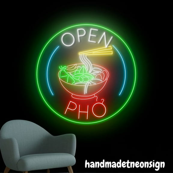 Handmadetneonsign Open Pho Neon Sign, Pho Led Light, Vietnamese Food Neon Light, Restaurant Wall Decor 66428