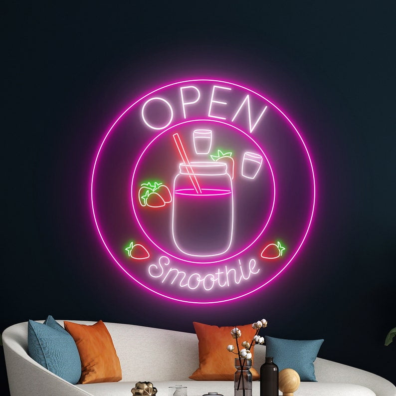 Handmadetneonsign Open Smoothie Neon Sign, Smoothie Led Light, Smoothie 