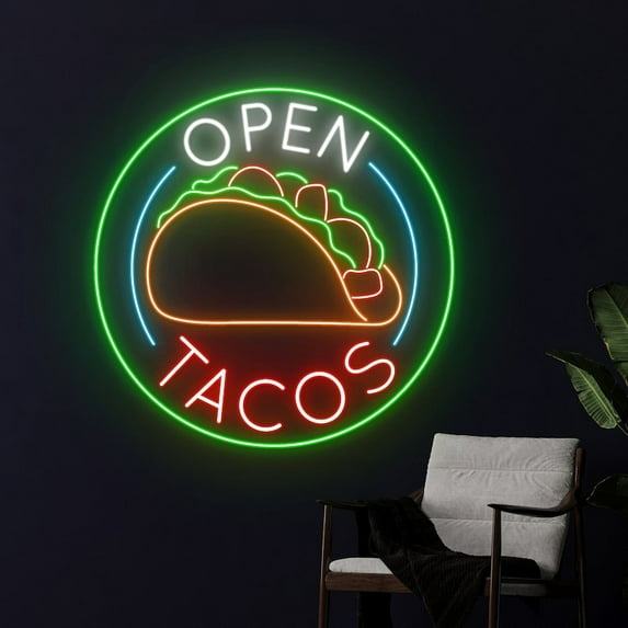Handmadetneonsign Open Tacos Neon Sign, Tacos Open LED Sign, Mexican Taco Neon Light, Tacos Light