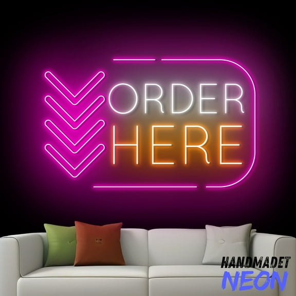 Handmadetneonsign Order Here Neon Sign, Open Logo Direction Wall Art, Store Shop Wall Decor 046356
