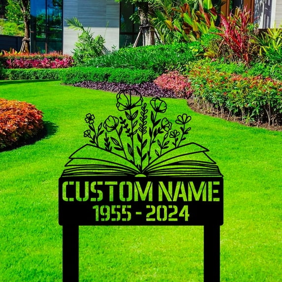 Handmadetneonsign Outdoor Memorial Book Flower Metal Sign With Stakes, Professor Teacher Name