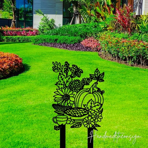 Handmadetneonsign Outdoor Vegetable Farm Metal Sign With Stakes, Fruit Farm Garden Yard Decor