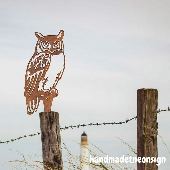 Handmadetneonsign Owl Bird Metal Rusty Tree Stake, Owl Garden Tree Stake, Owl Metal Tree Art Decor 042874